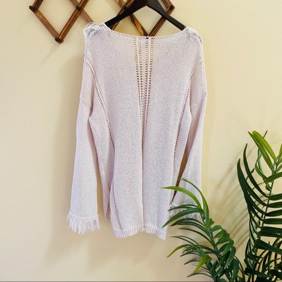 Easel Open Knit Fringe Detail Oversized Sweater - Picture 8 of 8